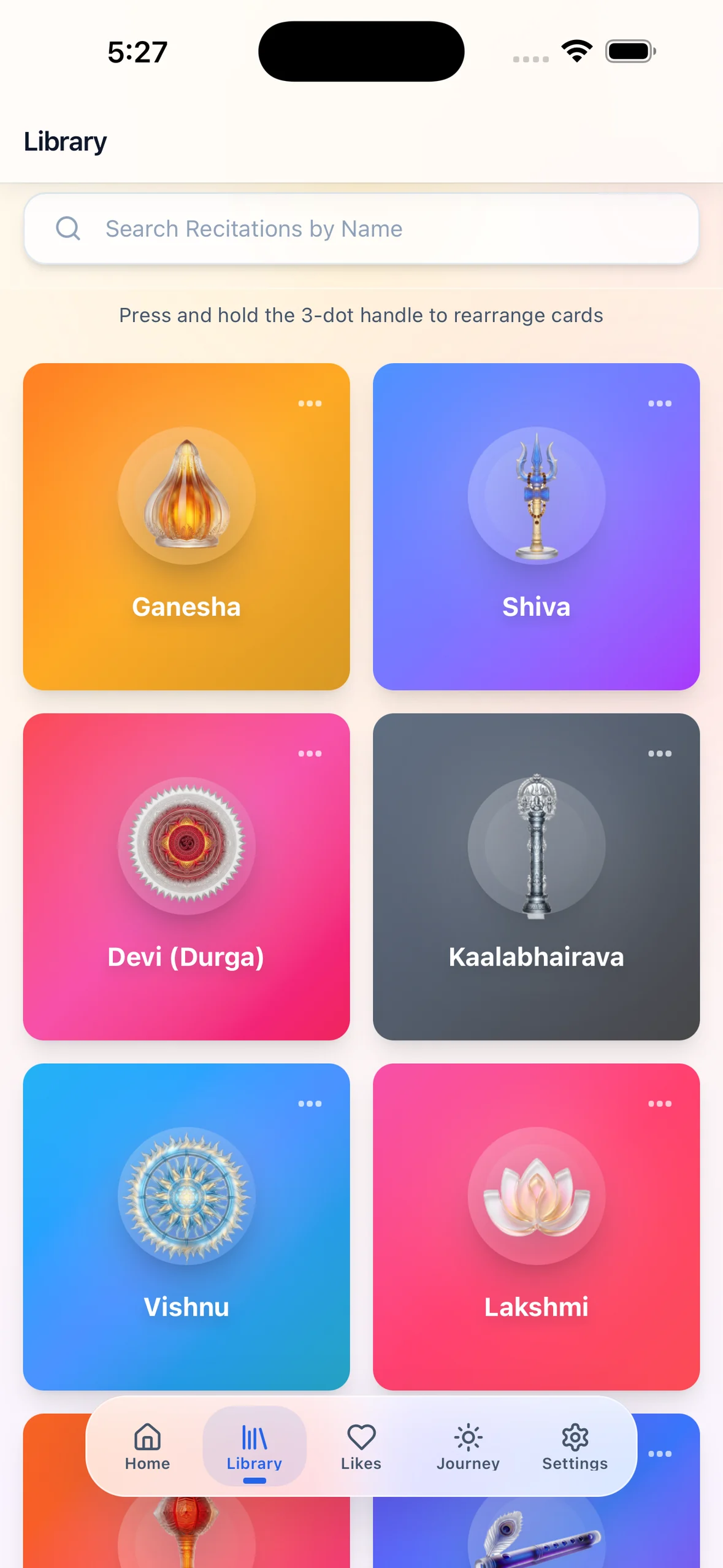 Arise library showing deity categories and mantra collections